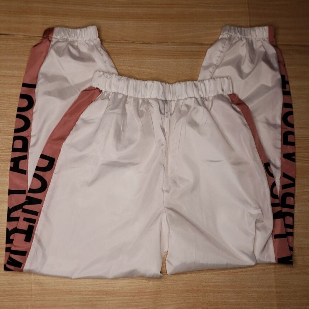 Shein Womens White Rose Pink Track Joggers Medium